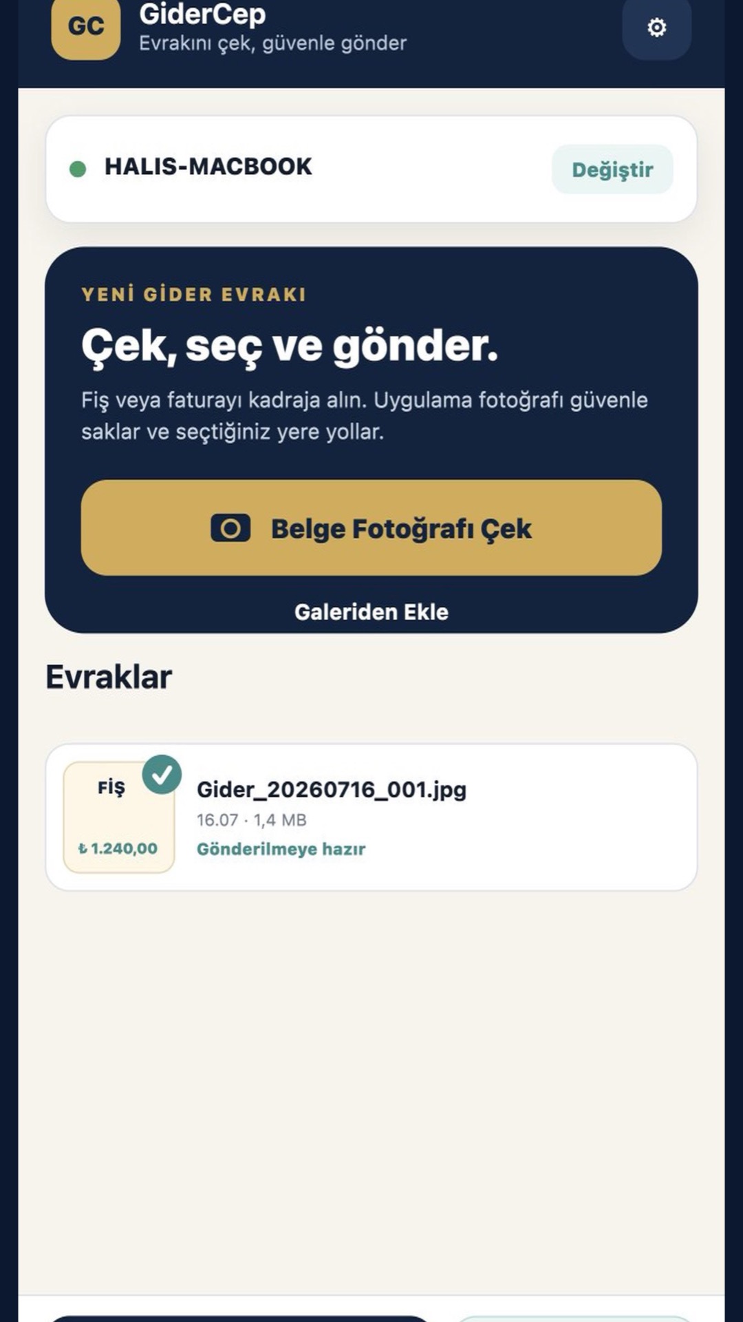 Evrak selected in EvrakCep mobile app